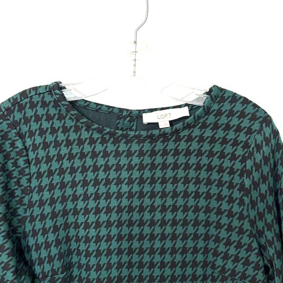 Loft Wms Small Green Black Houndstooth Flounce Hem Dress Academia Schoolgirl - Picture 4 of 9